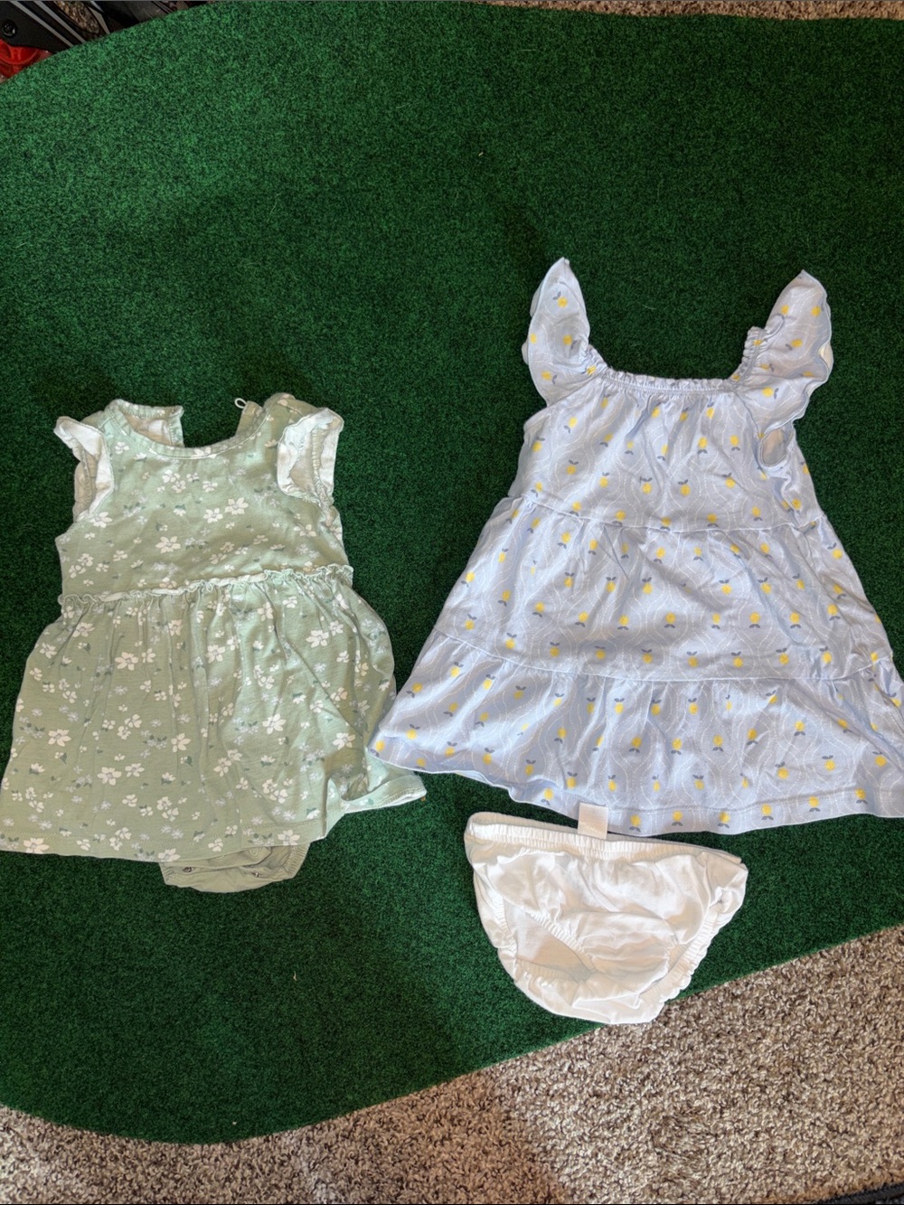 Carter's Mint Green Floral Dress and Light Blue Lemon Dress Set